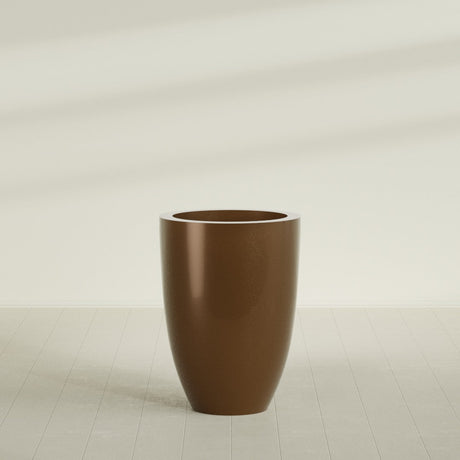 Brannan Tapered Round Planter in Metallic Bronze, 30"D × 41"H, shown empty