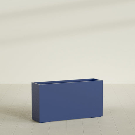 Potsdam Rectangular Planter in Matte Cobalt Blue, 60"L × 16"D × 32"H, shown empty