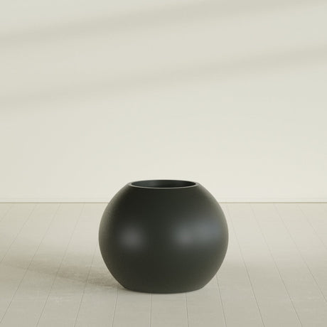 Globe Planter in Matte Charcoal, 30"D × 24"H, shown empty