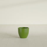 Wannsee Round Planter in Satin Green, 22"D × 19"H, shown empty
