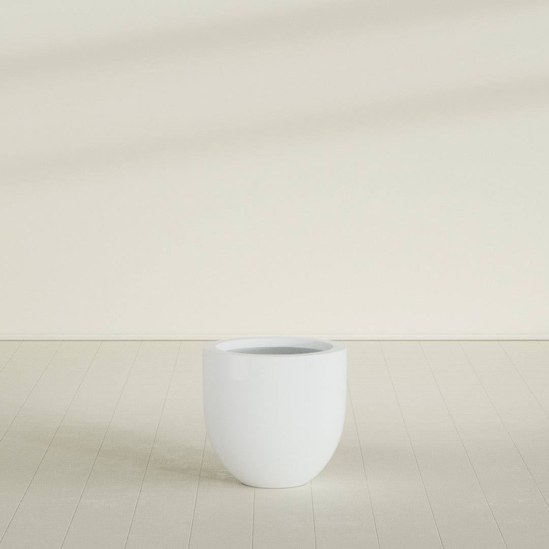 Alzira Bowl Planter in Matte Bright White, 23"D × 22"H, shown empty