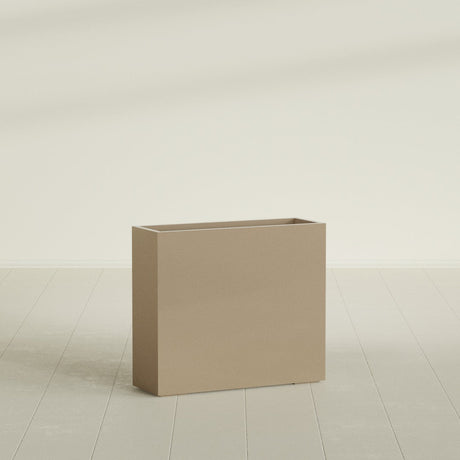 Perth Rectangular Planter in Gloss Metallic Gold, 48"L × 16"D × 42"H, shown empty