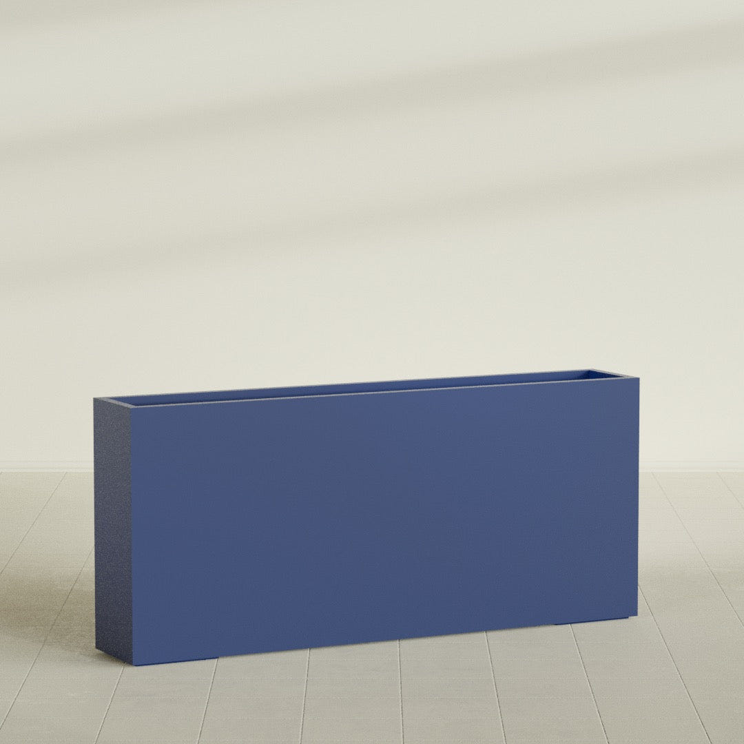 Delray Rectangular Planter in Matte Cobalt Blue, 72"L × 12"D × 32"H, shown empty