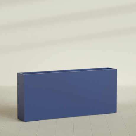 Delray Rectangular Planter in Matte Cobalt Blue, 72"L × 12"D × 32"H, shown empty