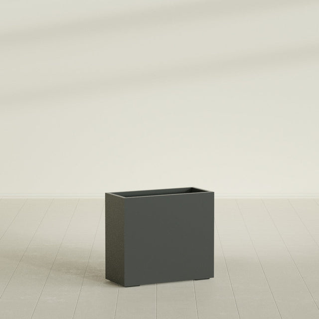 Potsdam Rectangular Planter in Matte Charcoal, 36"L × 16"D × 32"H, shown empty