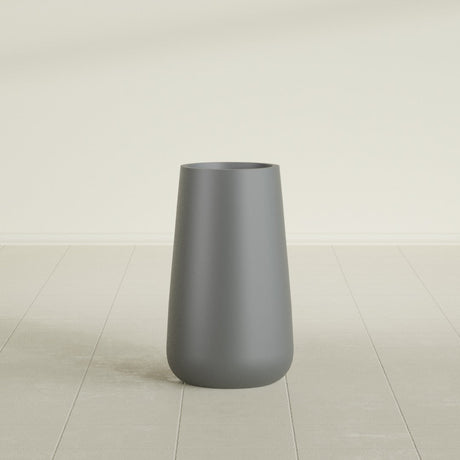 Saigon Tapered Round Planter in Matte Gunmetal, 14"D × 30"H, shown empty