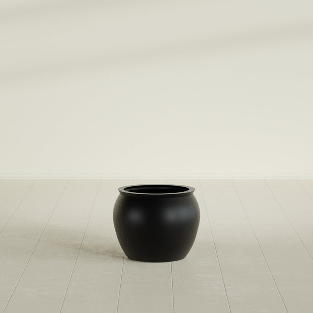Shanghai Fishbowl Planter in Matte Black, 16", shown empty