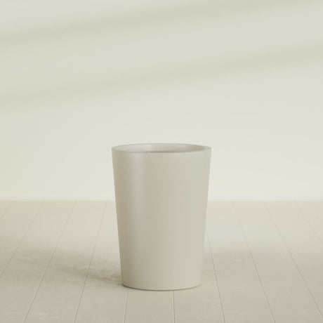 Tegel Round Tapered Planter in Satin Beige, 22"D × 30"H, shown empty
