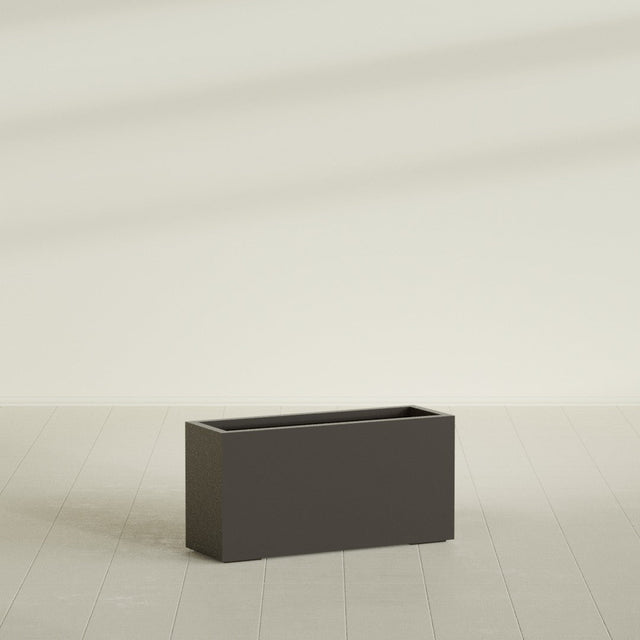 Hollywood Narrow Rectangular Planter in Matte Dark Brown, 36"L × 12"D × 24"H, shown empty