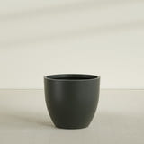 Wannsee Round Planter in Matte Charcoal, 44"D × 39"H, shown empty