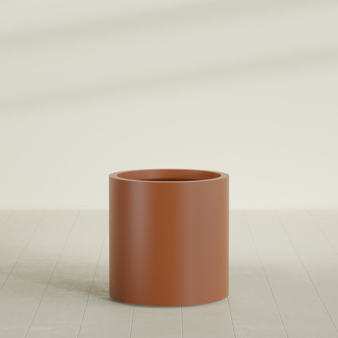 Rio Grande Cylinder Planter in Matte Terra Cotta, 22"D × 22"H, shown empty
