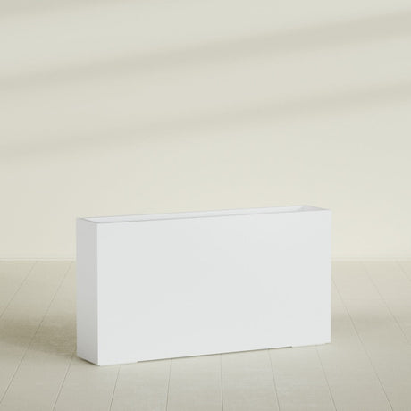Delray Rectangular Planter in Gloss Bright White, 60"L × 12"D × 32"H, shown empty