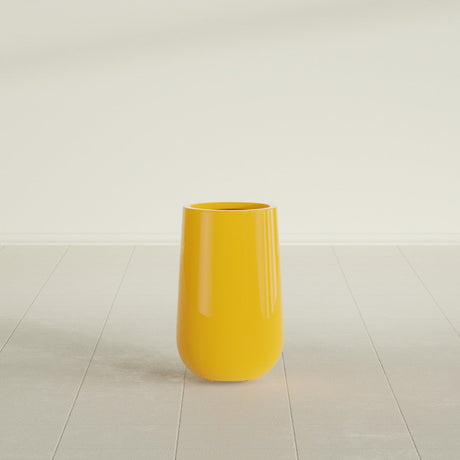 Hayden Urn Planter in Gloss Saffron, 18"Diam × 29"H, shown empty