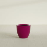 Wannsee Round Planter in Gloss Eggplant, 27"D × 24"H, shown empty