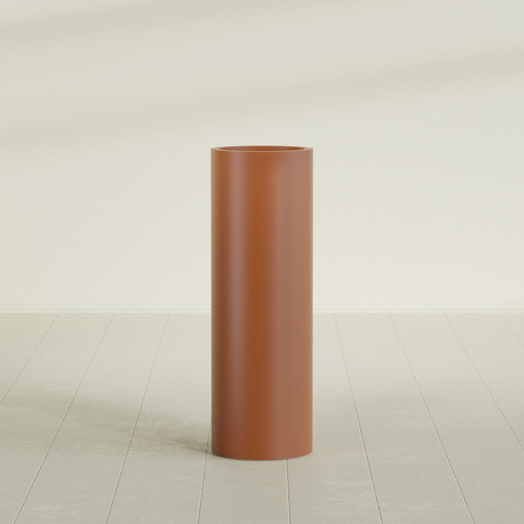 Corry Cylinder Planter in Matte Terra Cotta, 12"D × 36"H, shown empty