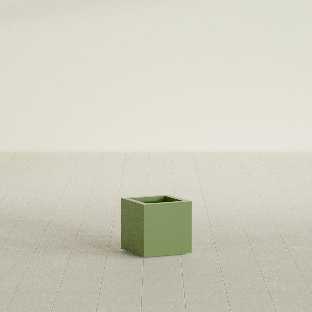 Montroy Cube Planter in Satin Green, 12", shown empty
