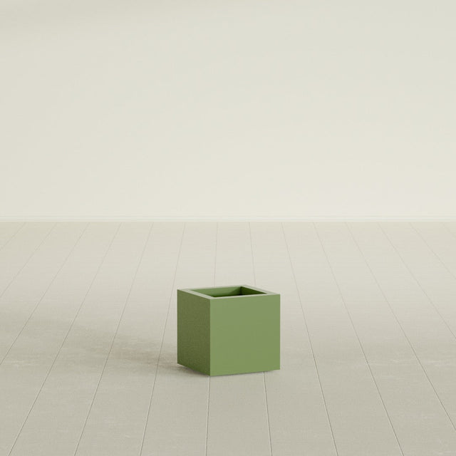 Montroy Cube Planter in Satin Green, 12", shown empty