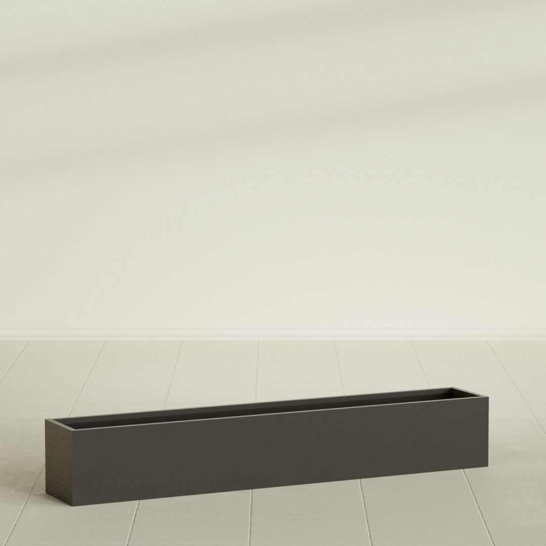 Monaco Rectangle Planter in Matte Dark Brown, 44"L, shown empty