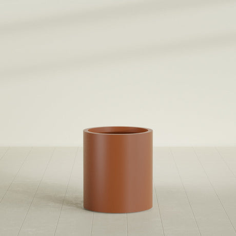 Rio Grande Cylinder Planter in Matte Terra Cotta, 18"D × 20"H, shown empty