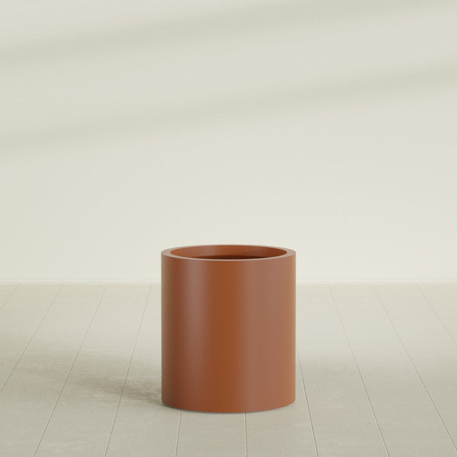 Rio Grande Cylinder Planter in Matte Terra Cotta, 18"D × 20"H, shown empty