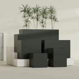 Brisbane Rectangular fiberglass planter in Matte Charcoal, size range, in a sunlit interior
