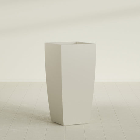 Toulan Tapered Square Planter in Satin Beige, 20"W × 42"H, shown empty