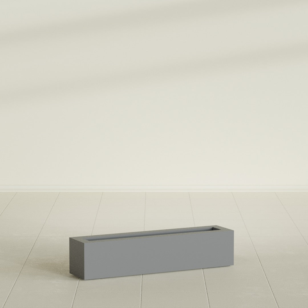 Salon Box Planter in Matte Gunmetal, 36" Long, shown empty