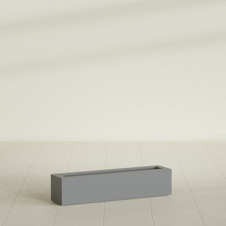 Salon Box Planter in Matte Gunmetal, 36" Long, shown empty