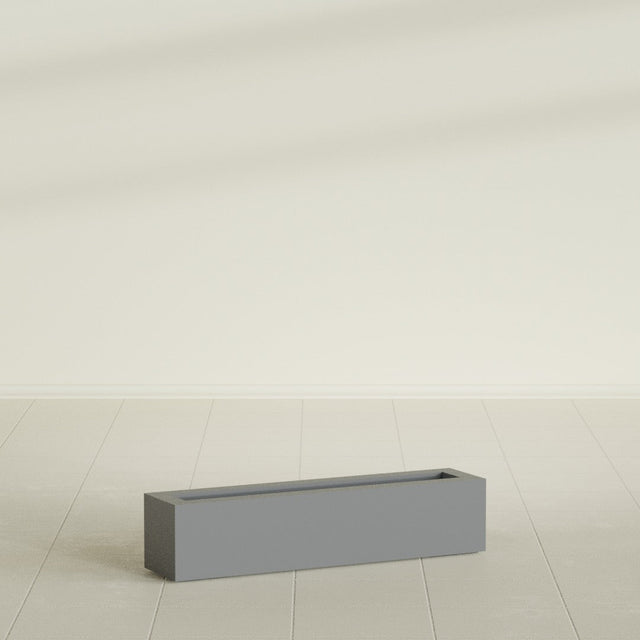 Salon Box Planter in Matte Gunmetal, 36" Long, shown empty