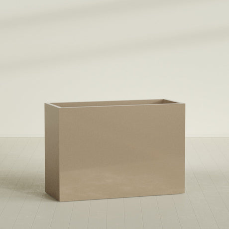 Darwin Rectangular Planter in Gloss Metallic Gold, 60"L × 24"D × 42"H, shown empty