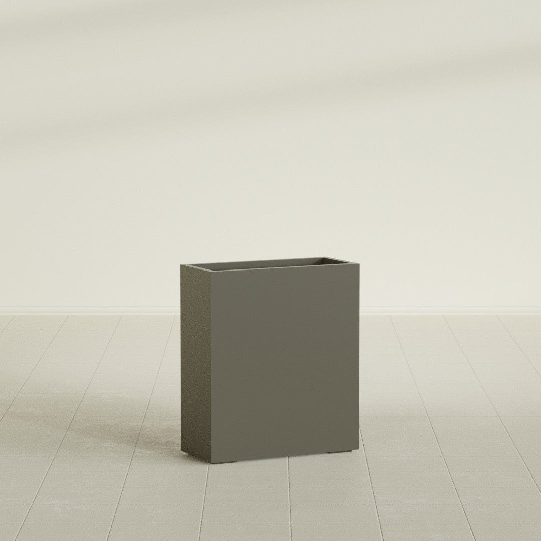 Perth Rectangular Planter in Matte Bronze, 36"L × 16"D × 42"H, shown empty