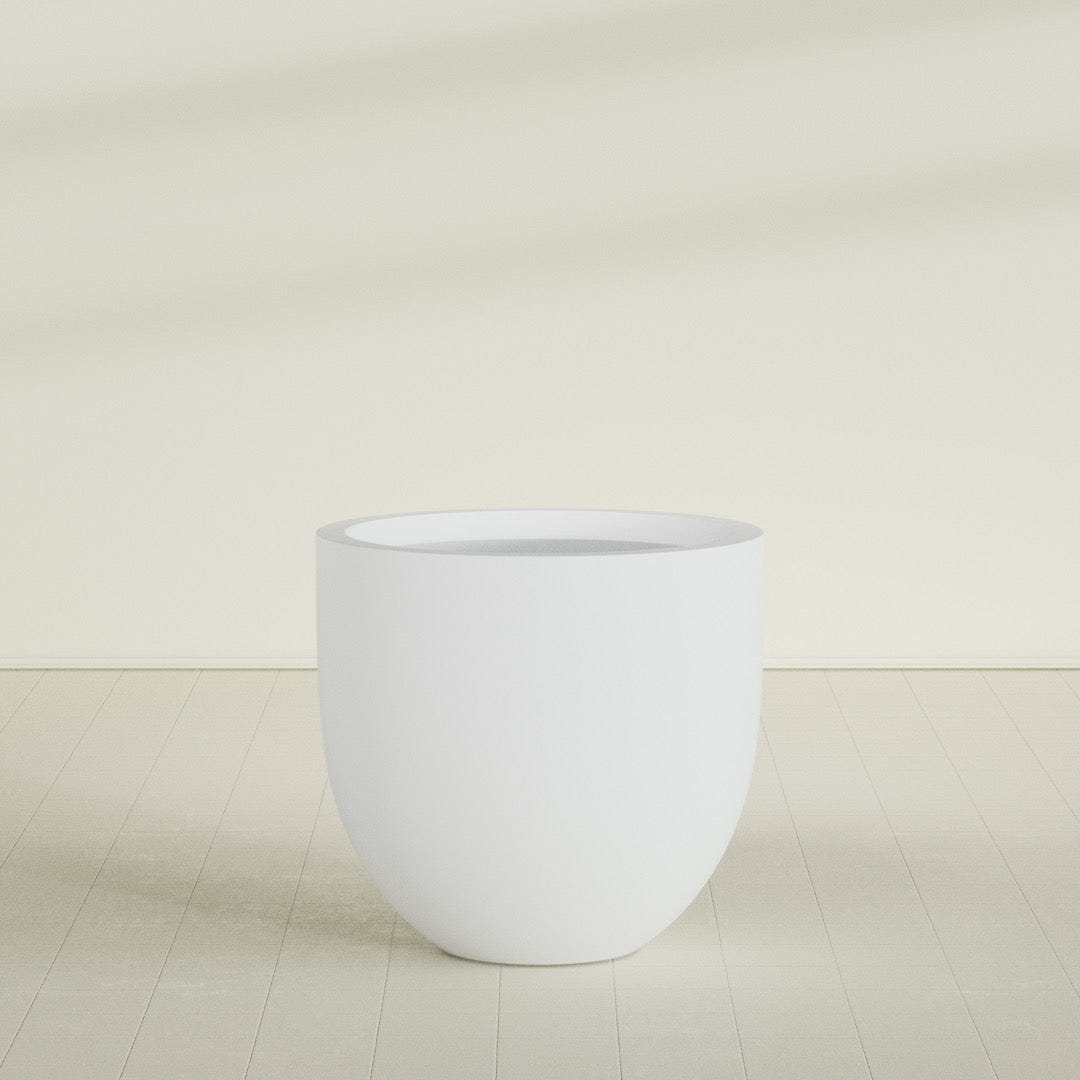 Alzira Bowl Planter in Gloss Bright White, 36"D × 34"H, shown empty