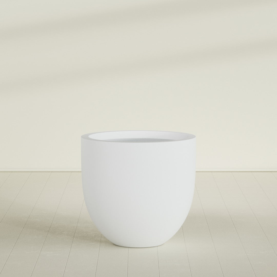 Alzira Bowl Planter in Gloss Bright White, 36"D × 34"H, shown empty