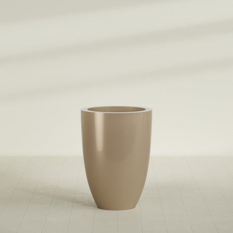 Brannan Tapered Round Planter in Gloss Metallic Gold, 30"D × 41"H, shown empty
