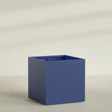 Montroy Cube Planter in Matte Cobalt Blue, 60", shown empty