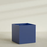 Montroy Cube Planter in Matte Cobalt Blue, 60", shown empty