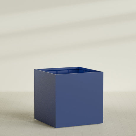 Montroy Cube Planter in Matte Cobalt Blue, 60", shown empty