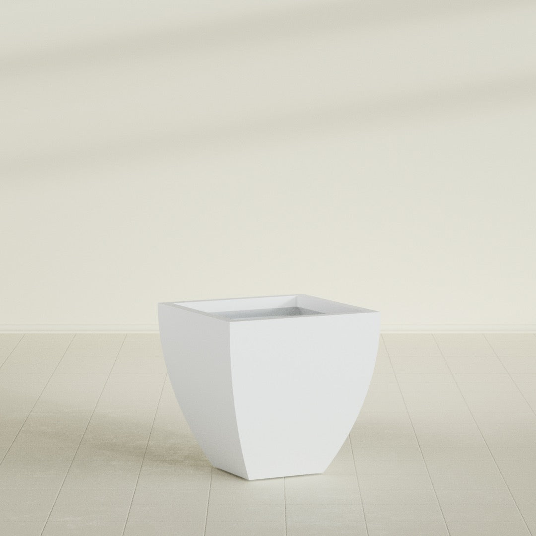 Lima Tapered Square Planter in Gloss Bright White, 24", shown empty