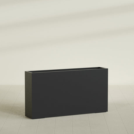 Delray Rectangular Planter in Matte Black, 60"L × 12"D × 32"H, shown empty