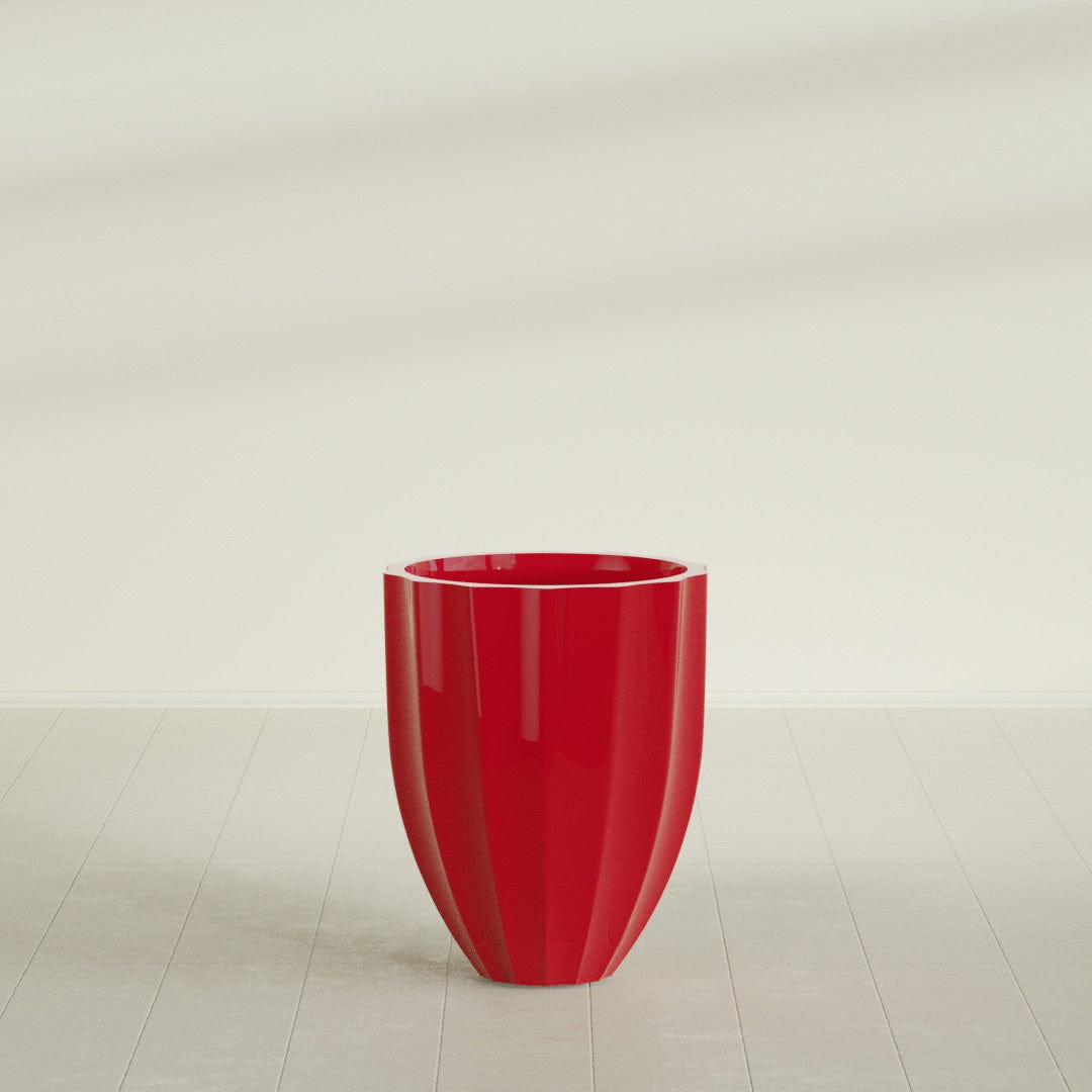 Alicante Fluted Planter in Gloss Red, 22"D × 27"H, shown empty