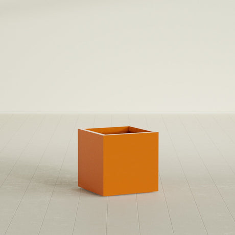 Montroy Cube Planter in Gloss Tangerine, 20", shown empty