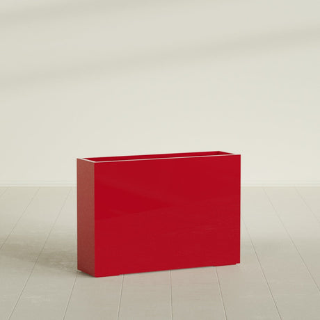 Perth Rectangular Planter in Gloss Red, 60"L × 16"D × 42"H, shown empty