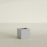 Montroy Cube Planter in Metallic Silver, 16", shown empty