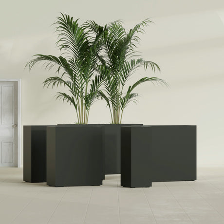Perth Rectangular fiberglass planter in Matte Charcoal, size range, in a sunlit interior