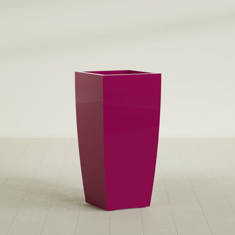 Toulan Tapered Square Planter in Gloss Eggplant, 20"W × 42"H, shown empty