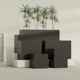 Brisbane Rectangular fiberglass planter in Matte Dark Brown, size range, in a sunlit interior
