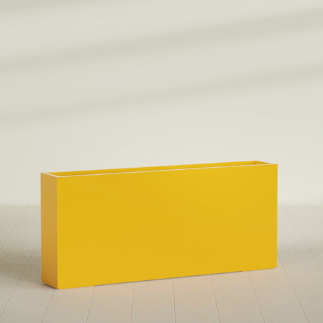 Delray Rectangular Planter in Gloss Saffron, 72"L × 12"D × 32"H, shown empty