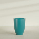 Brannan Tapered Round Planter in Satin Seafoam Green, 30"D × 41"H, shown empty