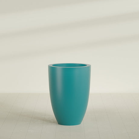 Brannan Tapered Round Planter in Satin Seafoam Green, 30"D × 41"H, shown empty