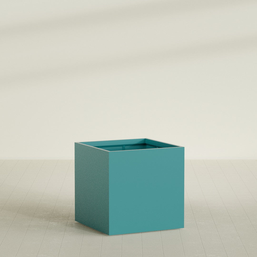 Montroy Cube Planter in Satin Seafoam Green, 40", shown empty